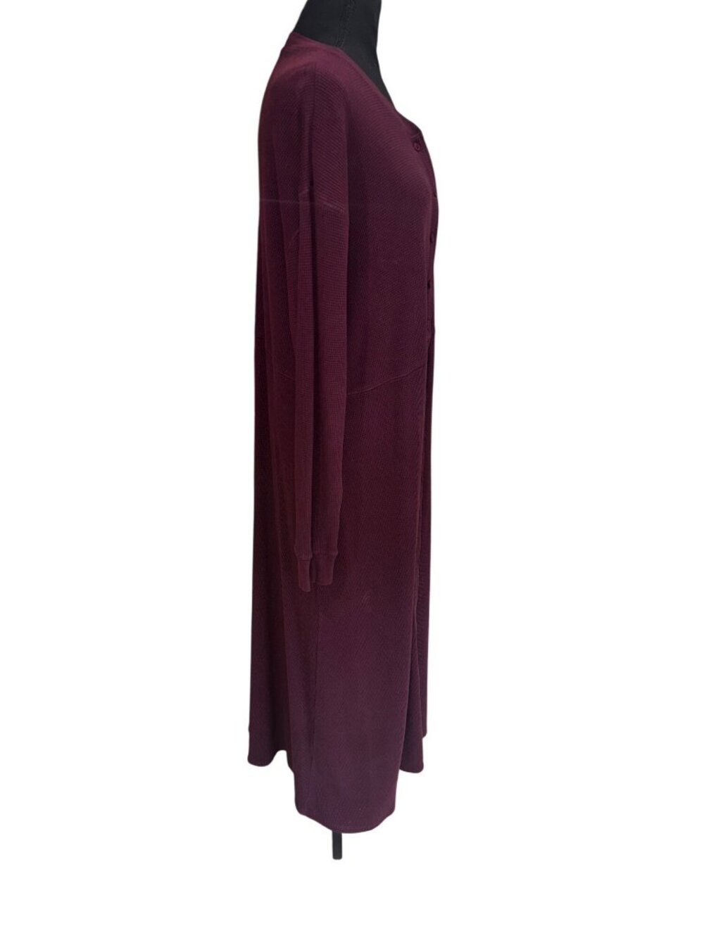 Vintage Eddie Bauer Plus Size XXL Womens Waffle Knit Burgundy Henley Maxi Dress - Picture 3 of 12
